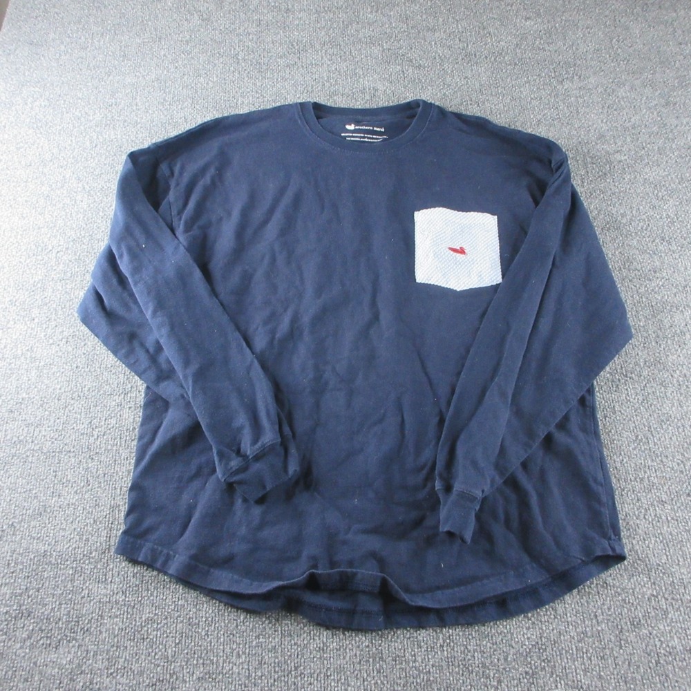 Southern Marsh Shirt Mens L Blue Long Sleeve Pocket Tee‎ Spellout Logo Casual